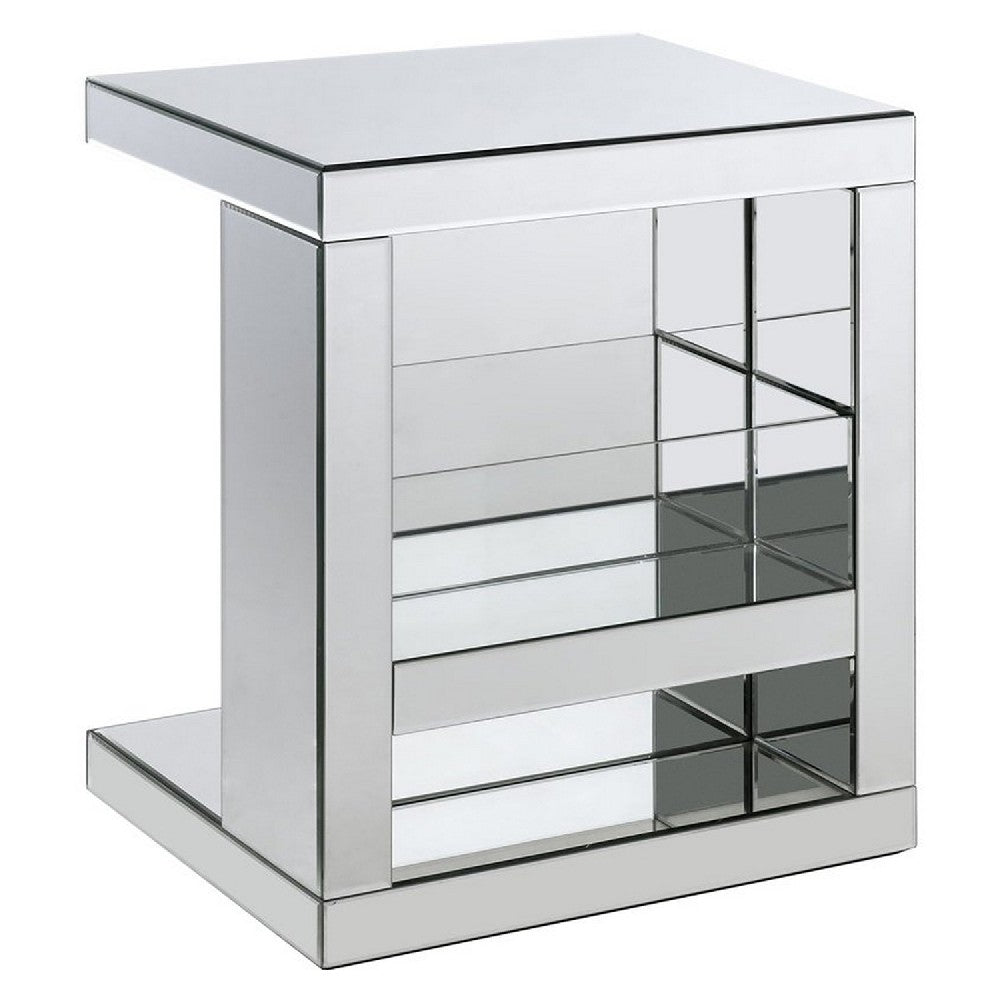 Accent Table with Mirrored Panels and C Shape, Silver - BM250272