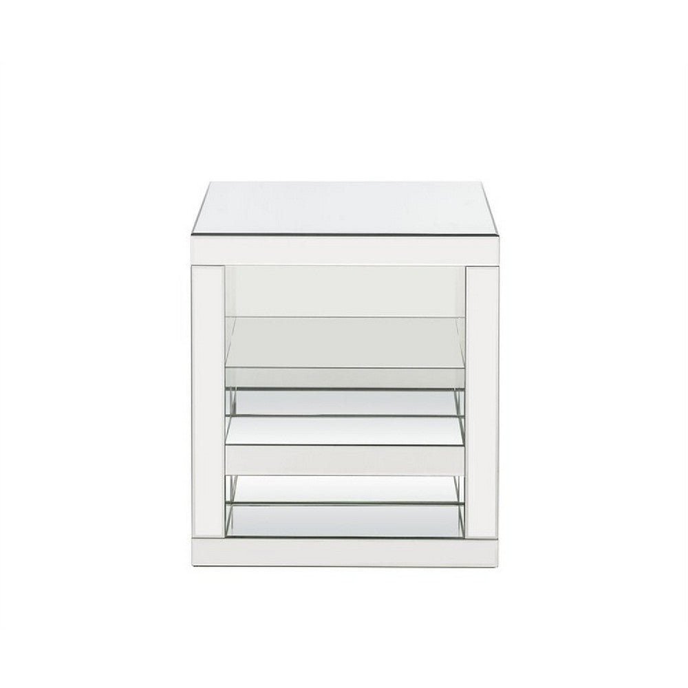 Accent Table with Mirrored Panels and C Shape, Silver - BM250272