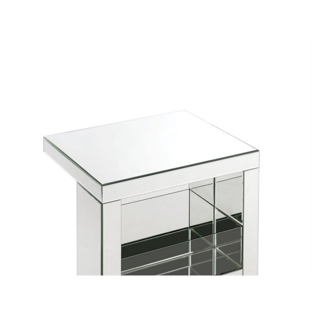 Accent Table with Mirrored Panels and C Shape, Silver - BM250272