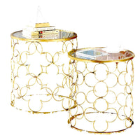 2 Piece Round Nesting Table with Lattice Metal Base, Gold - BM250298