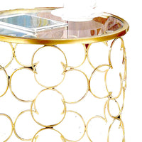 2 Piece Round Nesting Table with Lattice Metal Base, Gold - BM250298