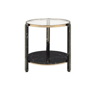 End Table with Glass Top and Faux Marble Shelf, Black and Gold - BM250391