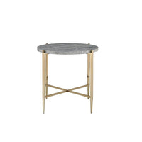 End Table with Oval Marble Top and X Shaped Support, Gray and Gold - BM250396