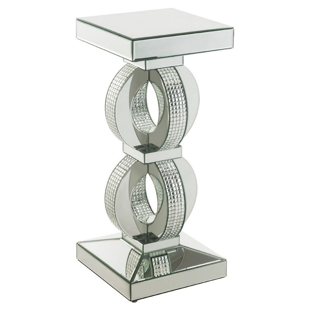 Accent Table with Interconnected Rings and Mirror Trim, Large, Silver - BM250398