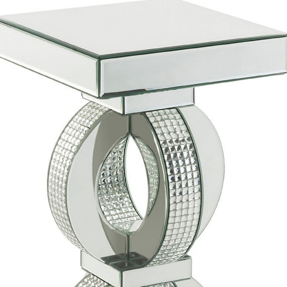 Accent Table with Interconnected Rings and Mirror Trim, Large, Silver - BM250398