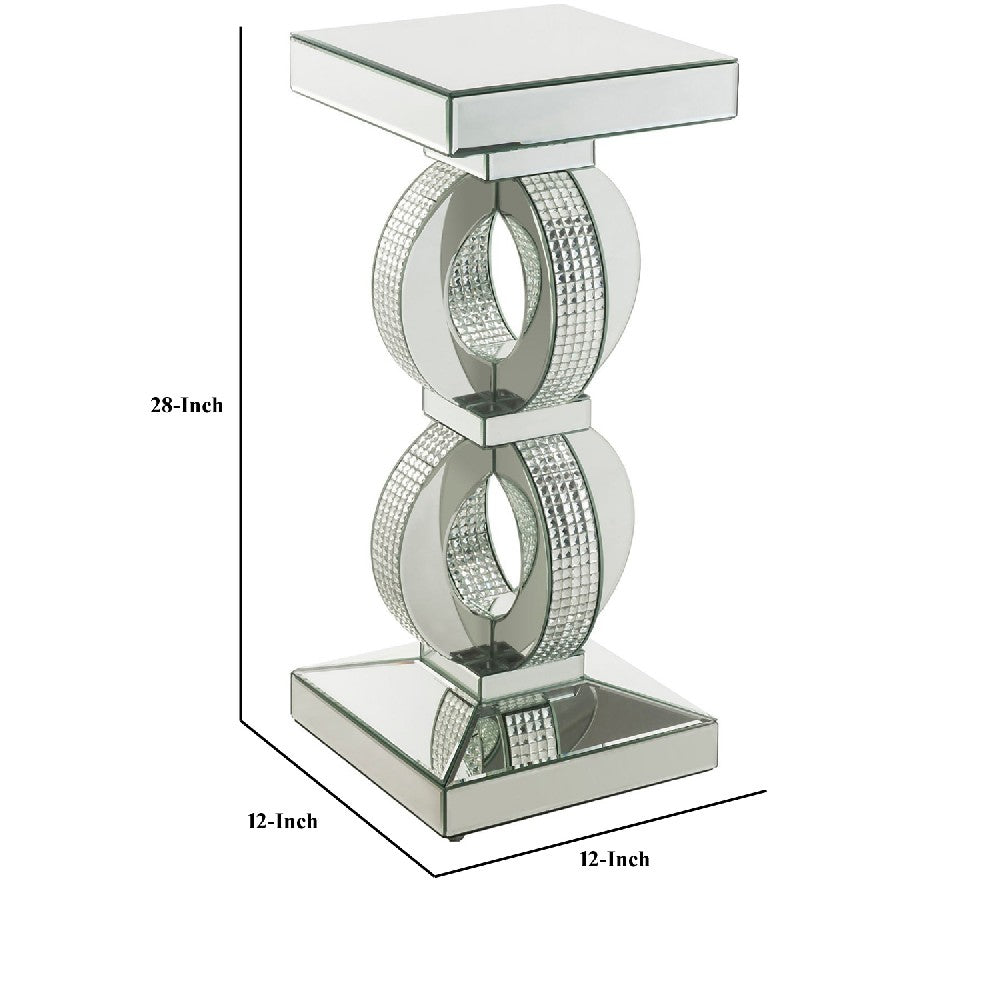 Accent Table with Interconnected Rings and Mirror Trim, Large, Silver - BM250398