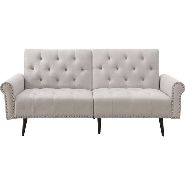 Adjustable Sofa with Button Tufting and Rolled Arms, White - BM250414