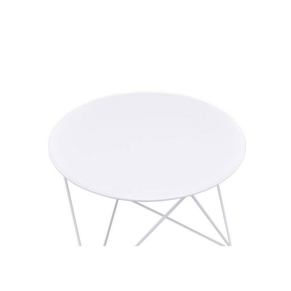 Accent Table with Open Geometric Base and Round Top, White - BM250416