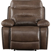 Leatherette Power Recliner with Nailhead Trim Accent, Brown - BM250552