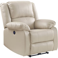Leatherette Power Recliner Sofa with Pillow Top Armrests, Beige - BM252364