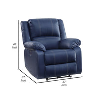 Leatherette Power Recliner Sofa with Pillow Top Armrests, Blue - BM252365