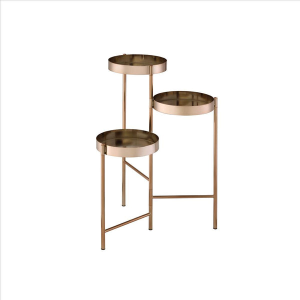 Plant Stand with 3 Tier Design and Folding Metal Frame, Gold - BM252695