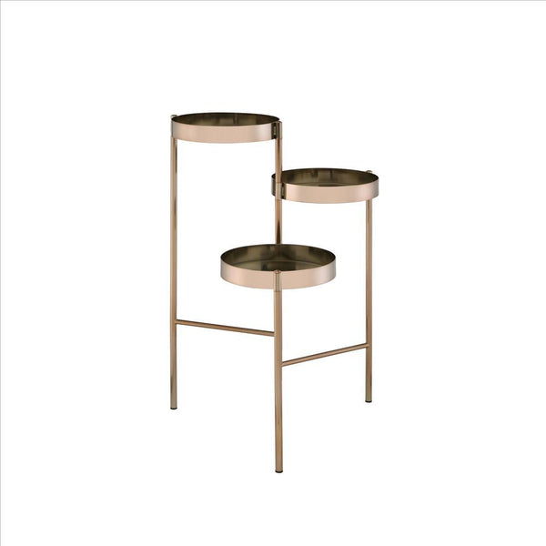 Plant Stand with 3 Tier Design and Folding Metal Frame, Gold - BM252695