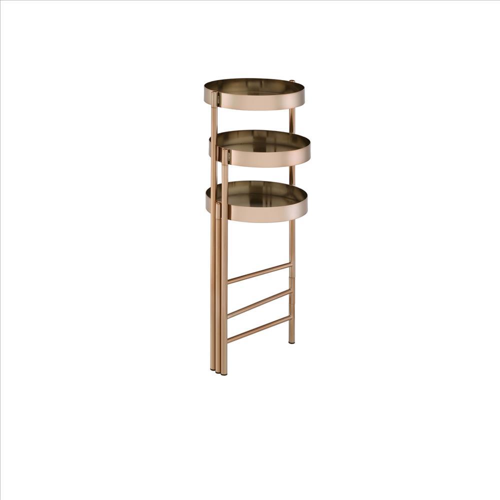Plant Stand with 3 Tier Design and Folding Metal Frame, Gold - BM252695