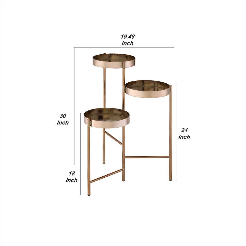Plant Stand with 3 Tier Design and Folding Metal Frame, Gold - BM252695