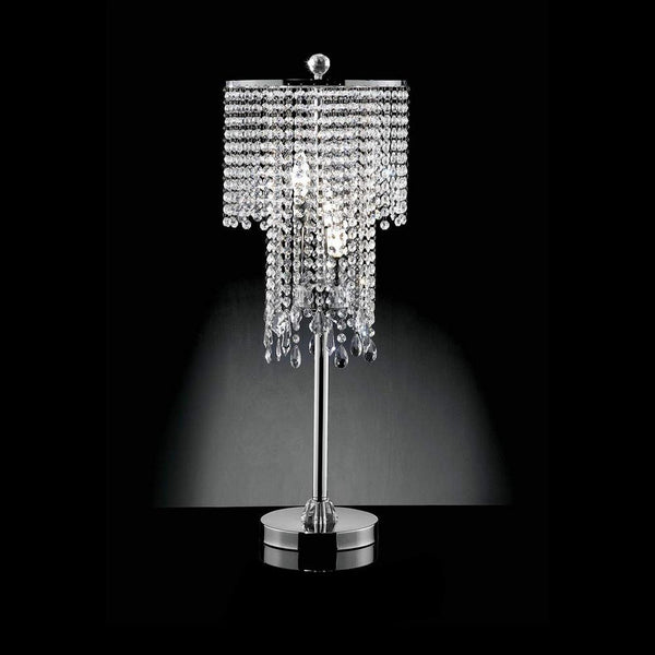 Table Lamp with Droplet Crystal Accents and Sleek Support, Silver - BM252772