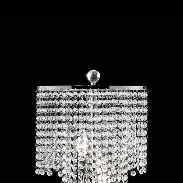 Table Lamp with Droplet Crystal Accents and Sleek Support, Silver - BM252772