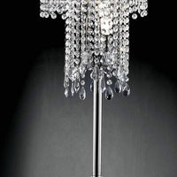 Table Lamp with Droplet Crystal Accents and Sleek Support, Silver - BM252772