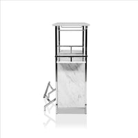 Bar Table with Faux Marble and Chrome Finish, White and Silver - BM253019