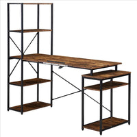 Computer Desk and 5 Tier Bookshelf with Tilted Panel Top, Brown and Black - BM261331