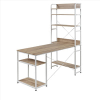 Computer Desk with 5 Tier Bookshelf and X Bar Supports, White - BM261336