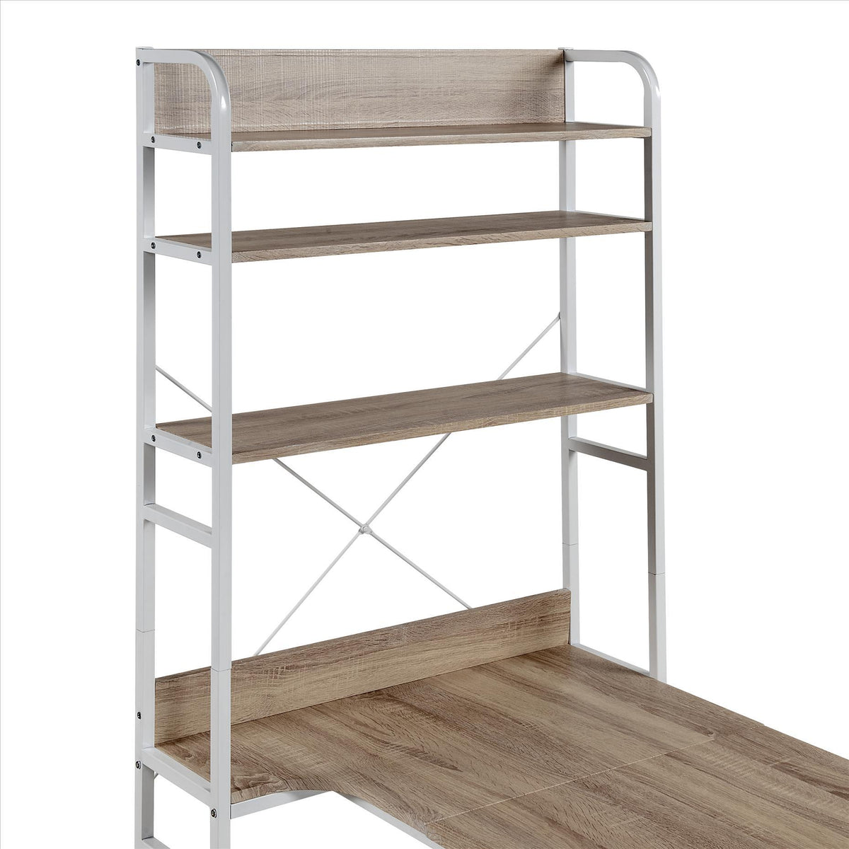 Computer Desk with 5 Tier Bookshelf and X Bar Supports, White - BM261336