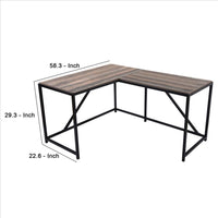 L Shaped Office Computer Desk with Metal Legs, Brown - BM261401