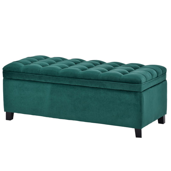 Storage Bench with Flip Button Tufted Top and Sleek Legs, Green - BM261448