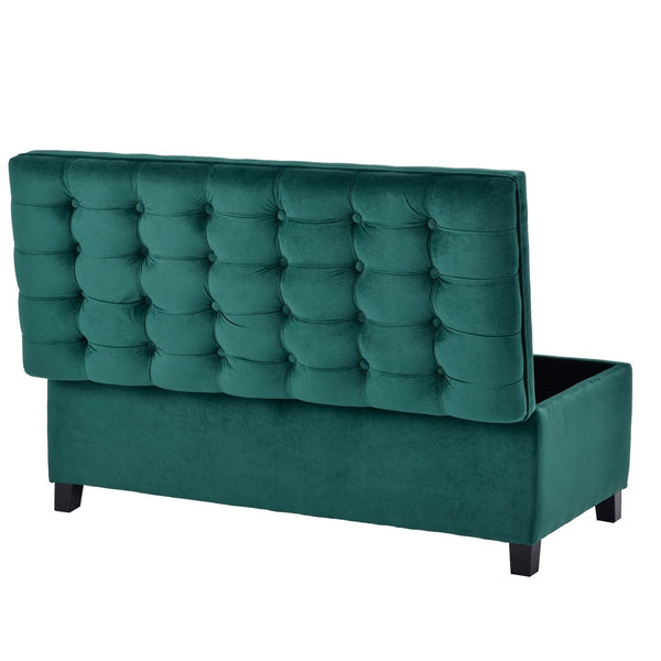 Storage Bench with Flip Button Tufted Top and Sleek Legs, Green - BM261448