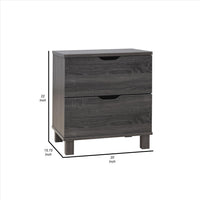 Nightstand with 2 Drawers and Cut Out Pulls, Distressed Gray - BM261492