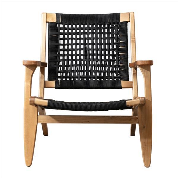 Accent Chair with Rope Woven Seat and Wooden Frame, Brown and Black - BM261507