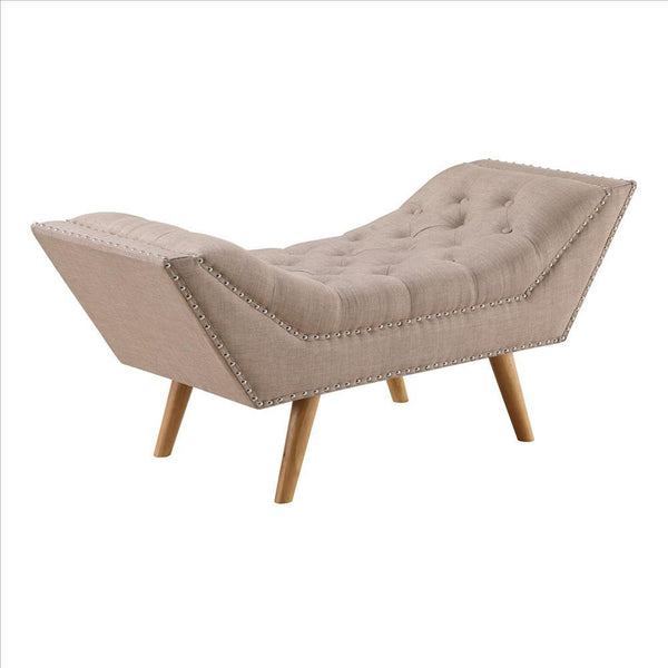 Bench with Button Tufted Details and Nailhead Trim, Beige - BM261511