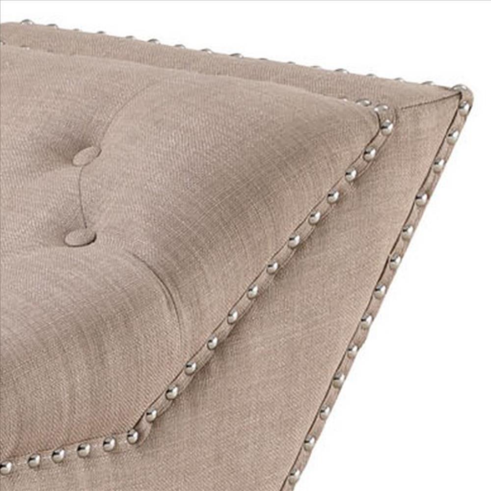 Bench with Button Tufted Details and Nailhead Trim, Beige - BM261511