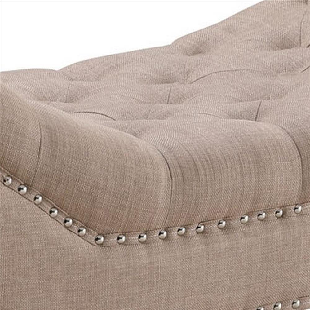Bench with Button Tufted Details and Nailhead Trim, Beige - BM261511