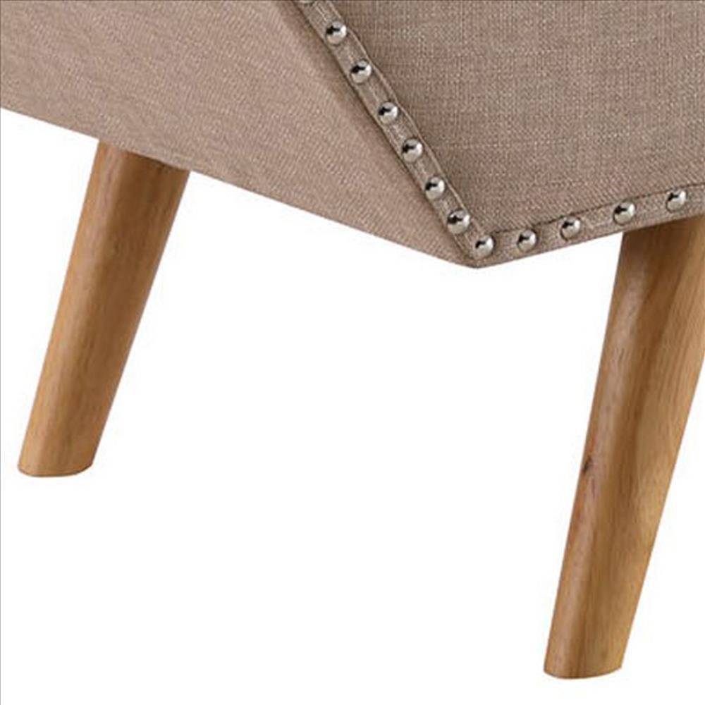 Bench with Button Tufted Details and Nailhead Trim, Beige - BM261511