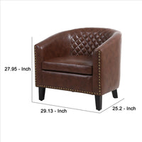 Leatherette Accent Chair with Nailhead Trim and Diamond Stitch, Brown - BM261573