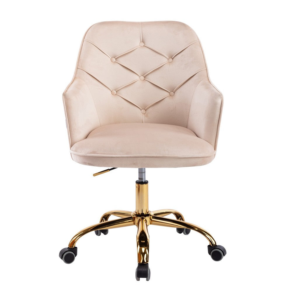 Office Chair with Diamond Button Tufted Back, Beige - BM261574