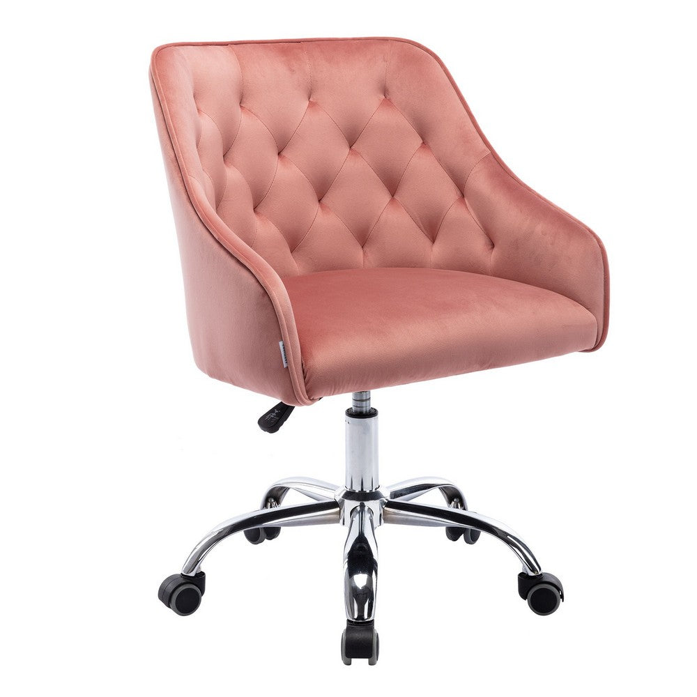 Office Chair with Padded Swivel Seat and Tufted Design, Light Pink - BM261579