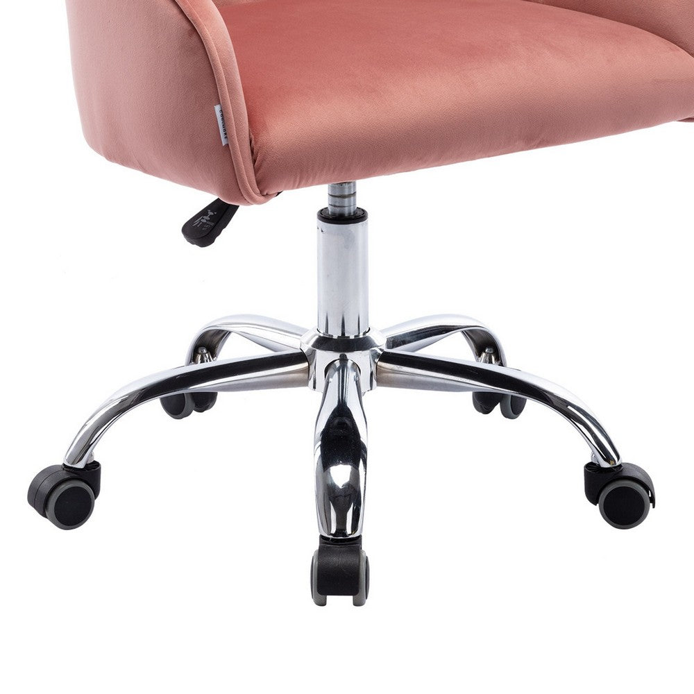 Office Chair with Padded Swivel Seat and Tufted Design, Light Pink - BM261579