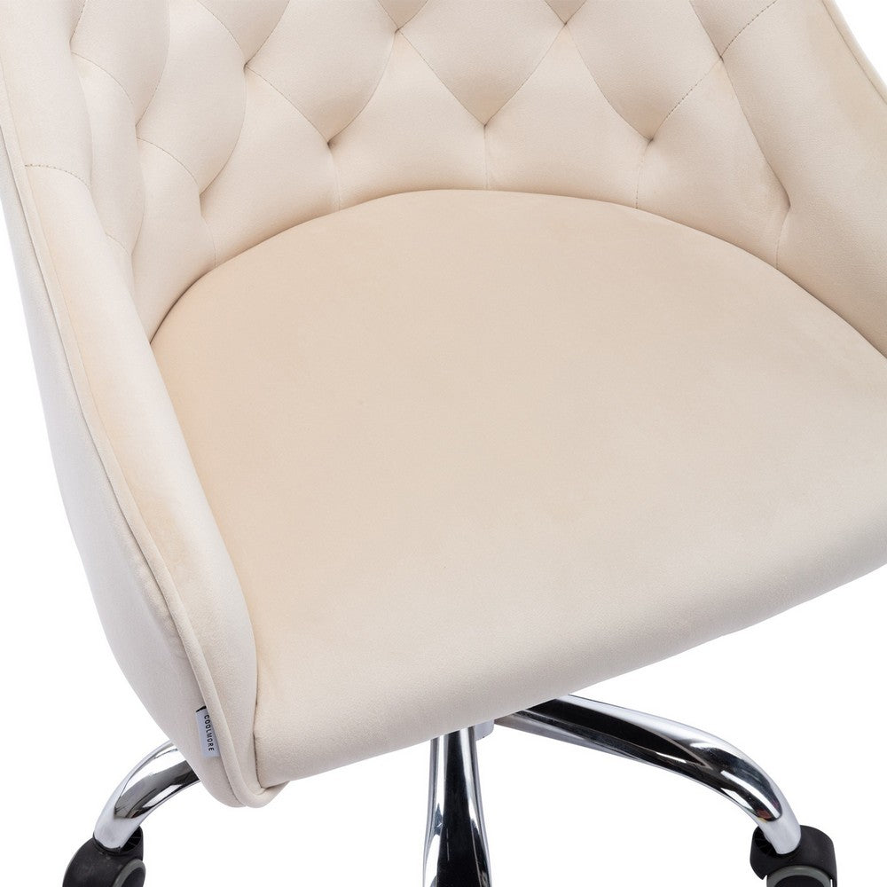 Office Chair with Padded Swivel Seat and Tufted Design, Beige - BM261580