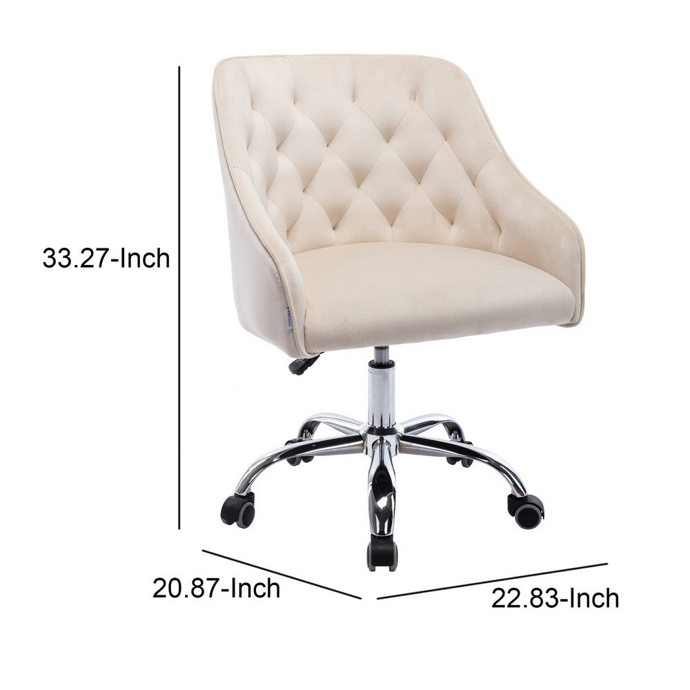 Office Chair with Padded Swivel Seat and Tufted Design, Beige - BM261580