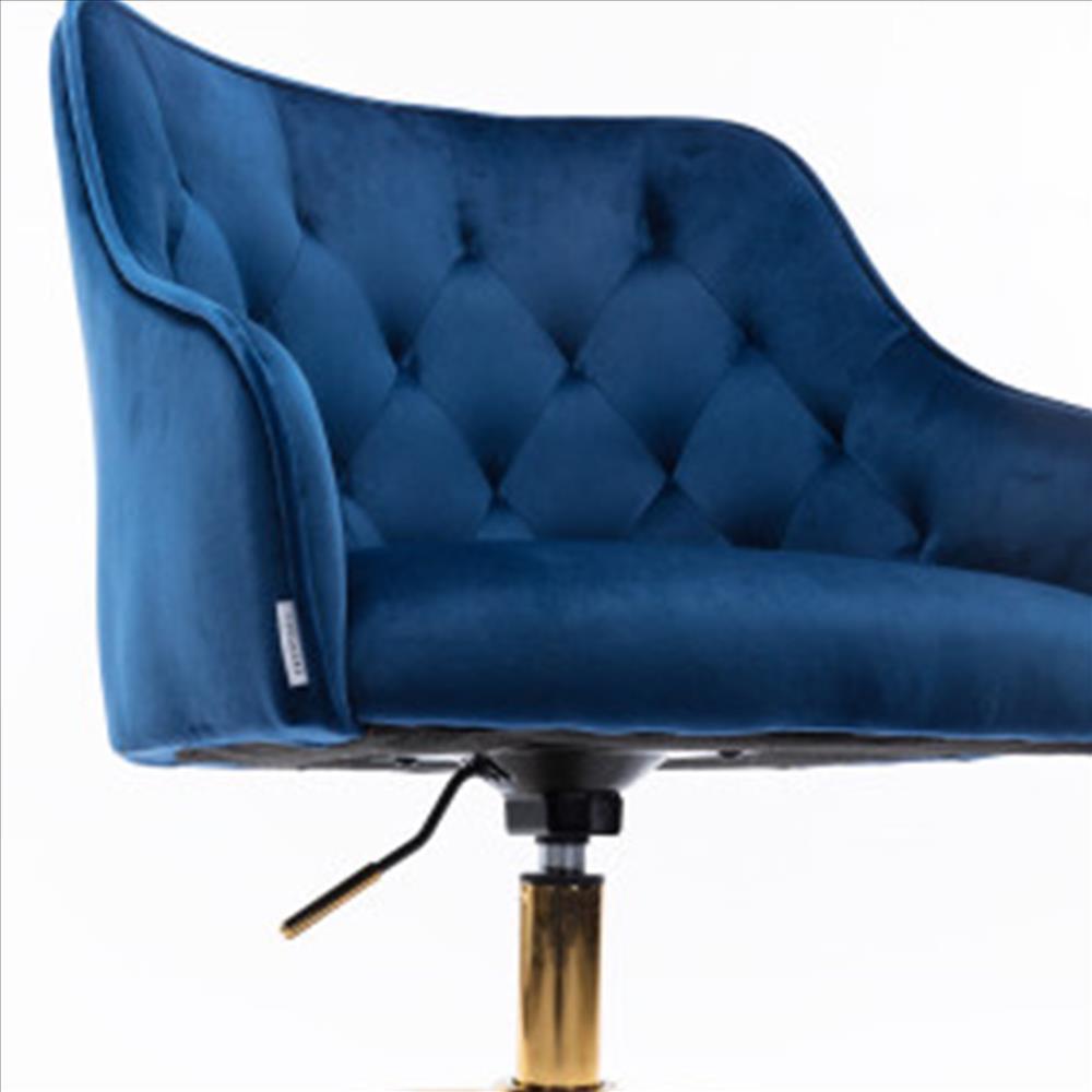 Office Chair with Padded Swivel Seat and Tufted Design, Navy Blue - BM261588