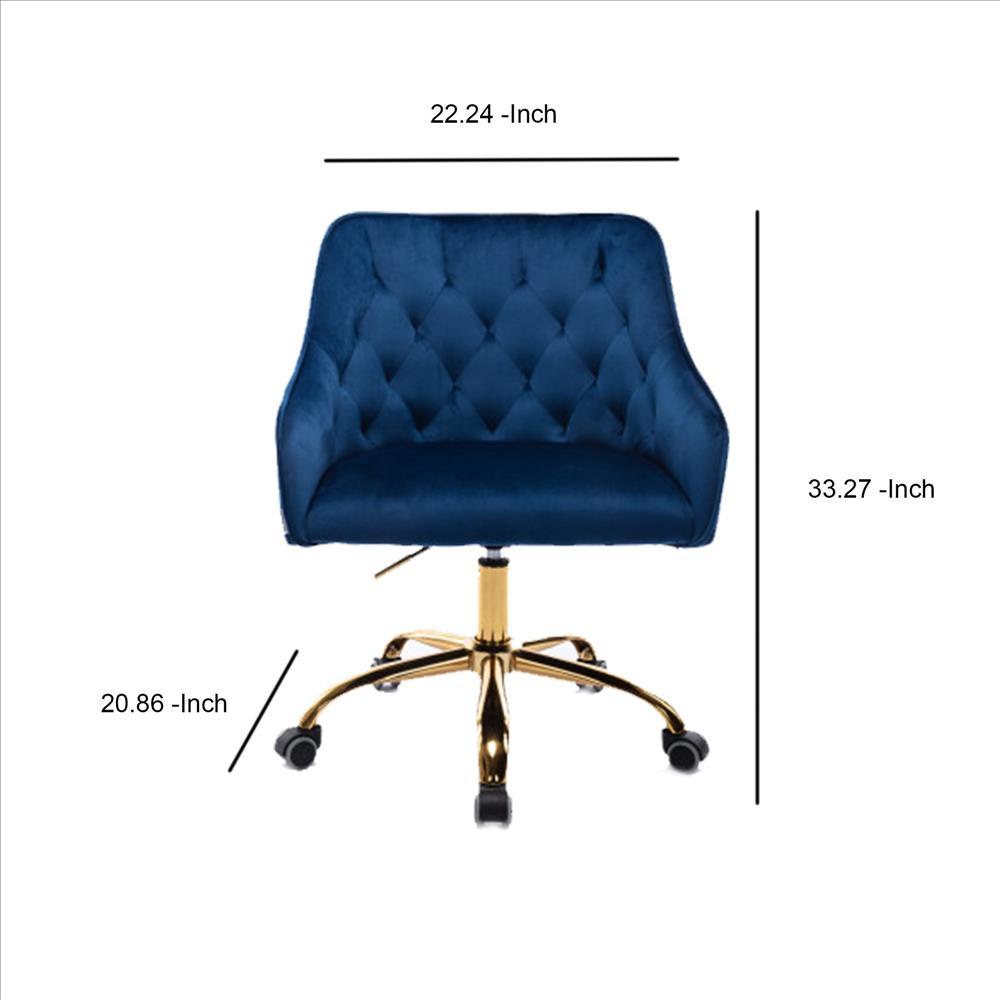 Office Chair with Padded Swivel Seat and Tufted Design, Navy Blue - BM261588