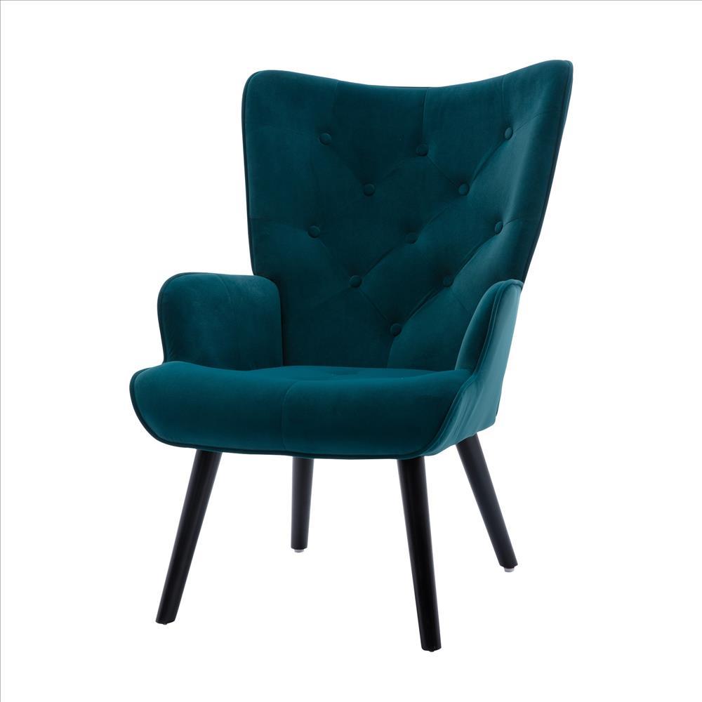 Accent Chair with Tall Button Tufted Back and Splayed Legs, Blue - BM261619