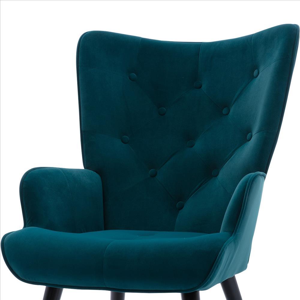 Accent Chair with Tall Button Tufted Back and Splayed Legs, Blue - BM261619