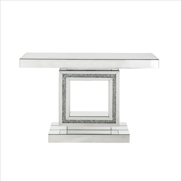 Console Table with Mirror Frame and Square Open Base, Silver - BM261701