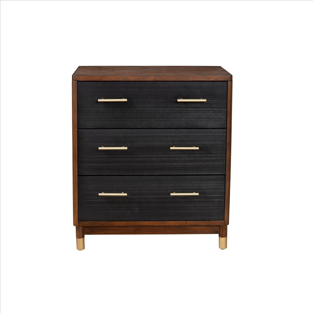 Chest with 3 Drawers and Round Legs, Brown and Black - BM261850