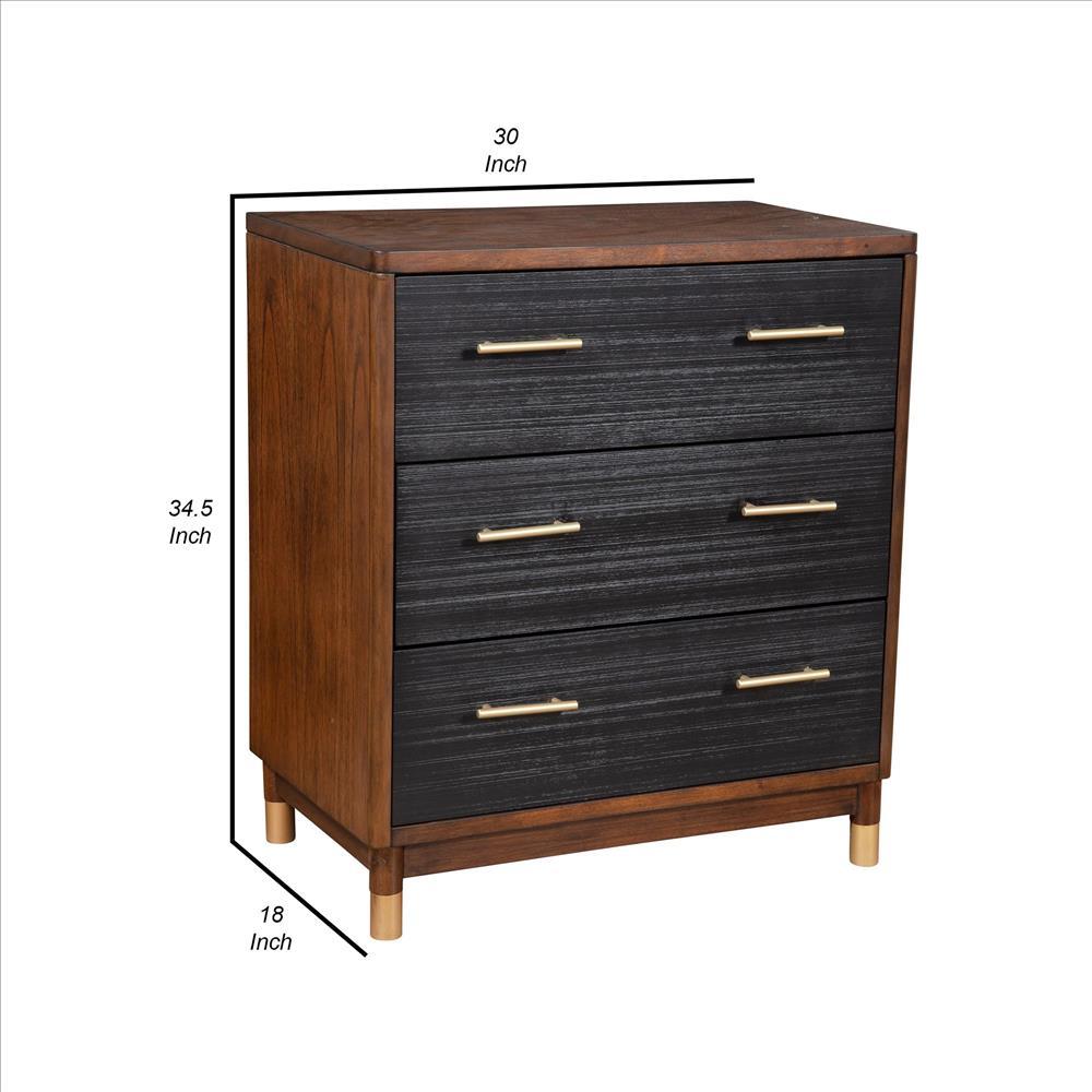 Chest with 3 Drawers and Round Legs, Brown and Black - BM261850