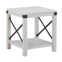 End Table with X Metal Accent and Grain Details, White - BM262428