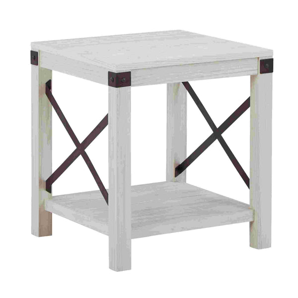 End Table with X Metal Accent and Grain Details, White - BM262428